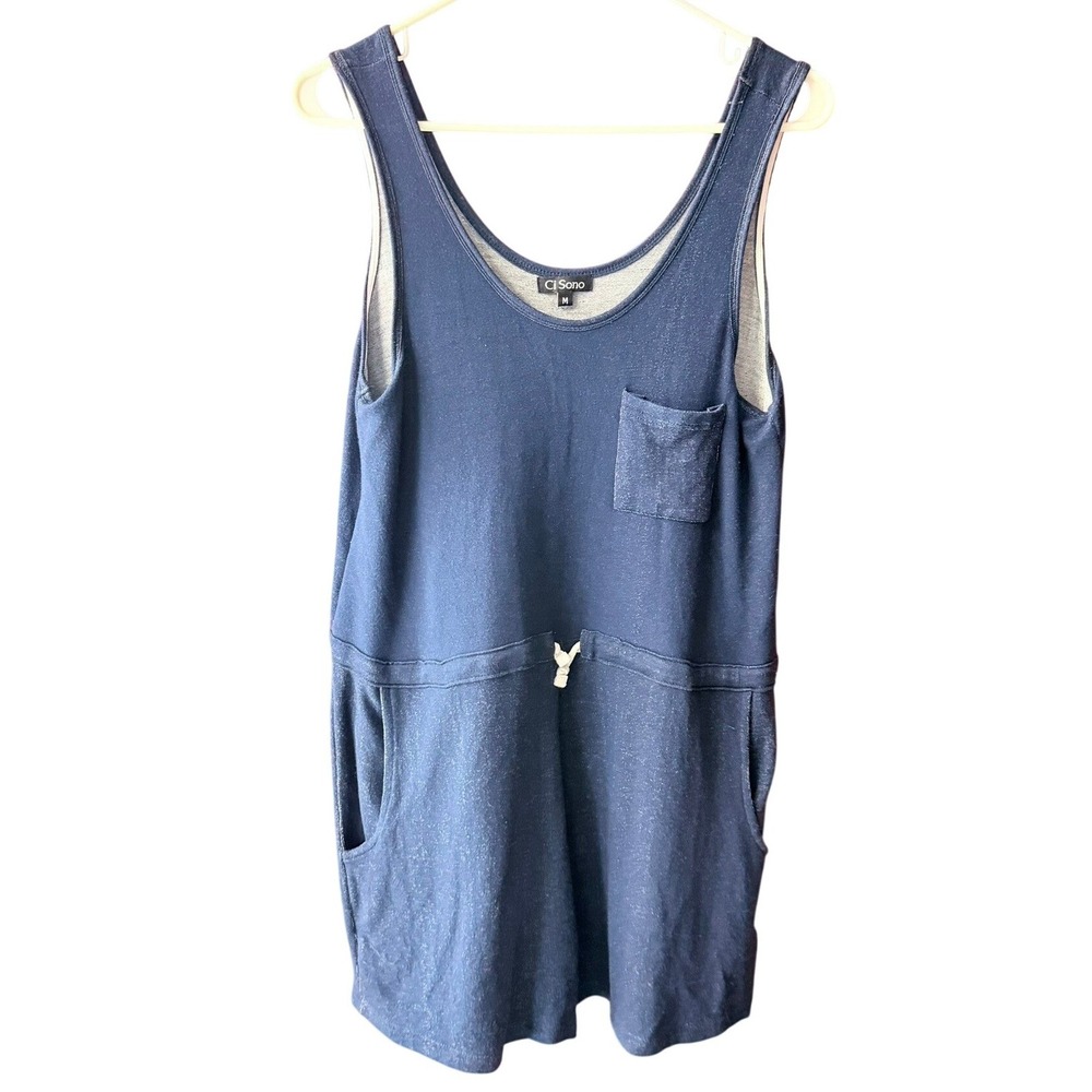 Ci Sono Navy Blue Sleeveless Pocket Romper‎ Drawstring Waist RP65 Womens Medium
